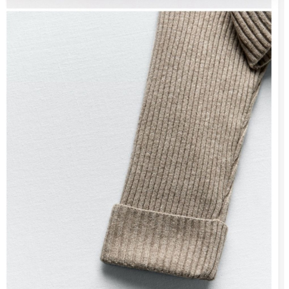 ZARA Ribbed Oversized Crop Length Cuffed Sleeved Mock Neck Sweater in Taupe - Picture 9 of 11